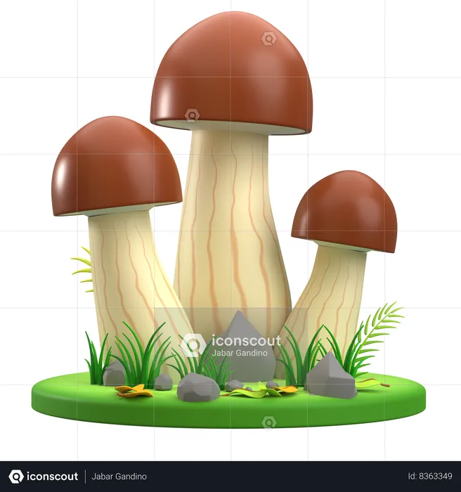 Mushroom Brown and White Clustered  3D Icon