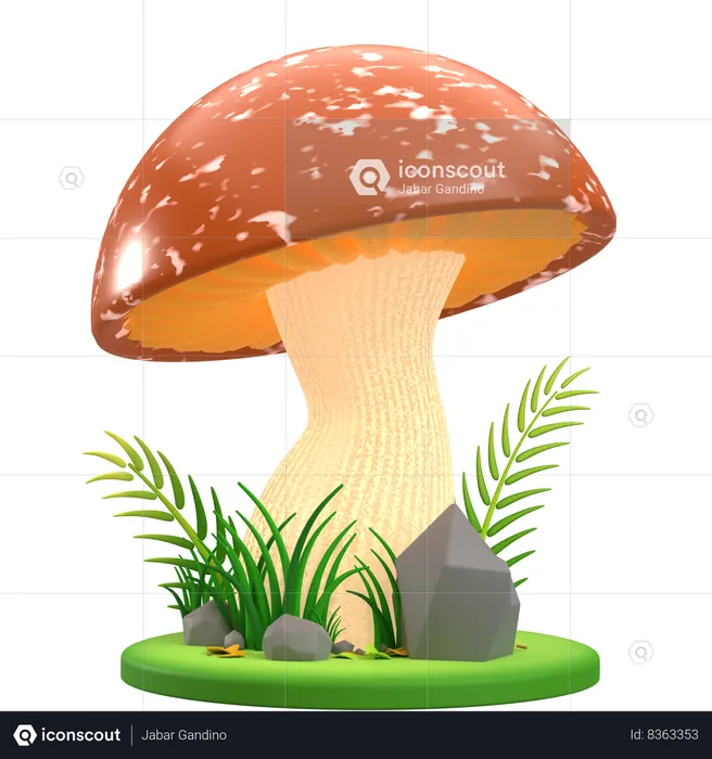 Mushroom Brown and White Flat  3D Icon