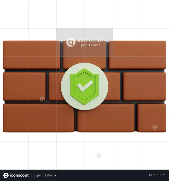 Brown Brick Wall With Shield  3D Icon