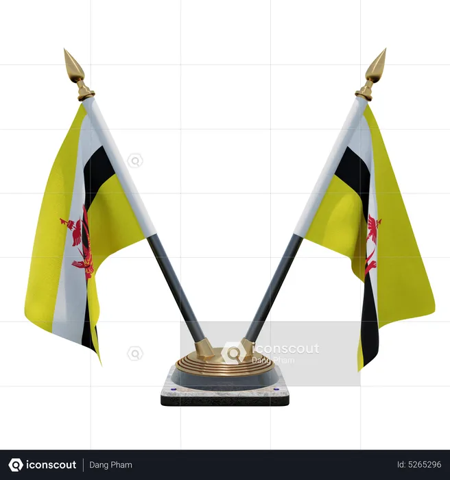 Brunei Double (V) Desk Flag Stand Flag 3D Icon
