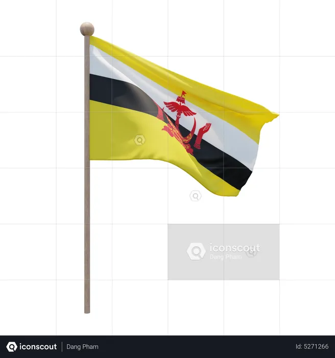 Brunei Fahnenmast Flag 3D Icon