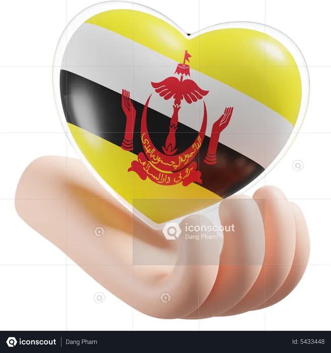 Brunei Flag Heart Hand Care Flag 3D Icon