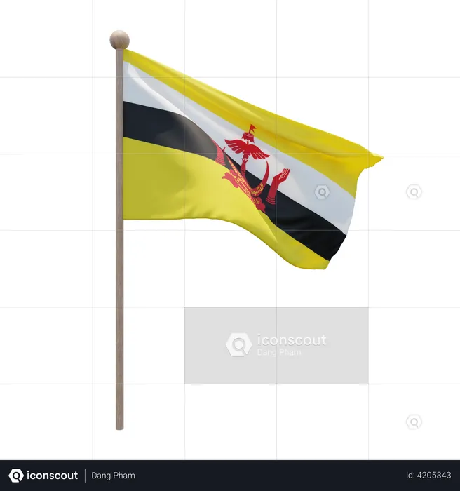 Brunei Flag Pole  3D Flag