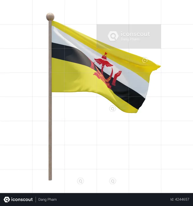 Brunei Flagpole Flag 3D Illustration