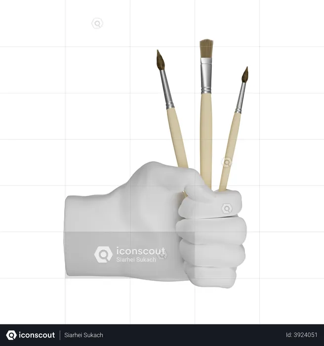 Brushes Holding Gesture  3D Illustration