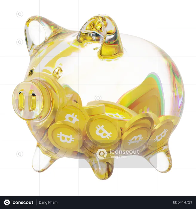 Bsv Clear Glass Piggy Bank With Decreasing Piles Of Crypto Coins  3D Icon
