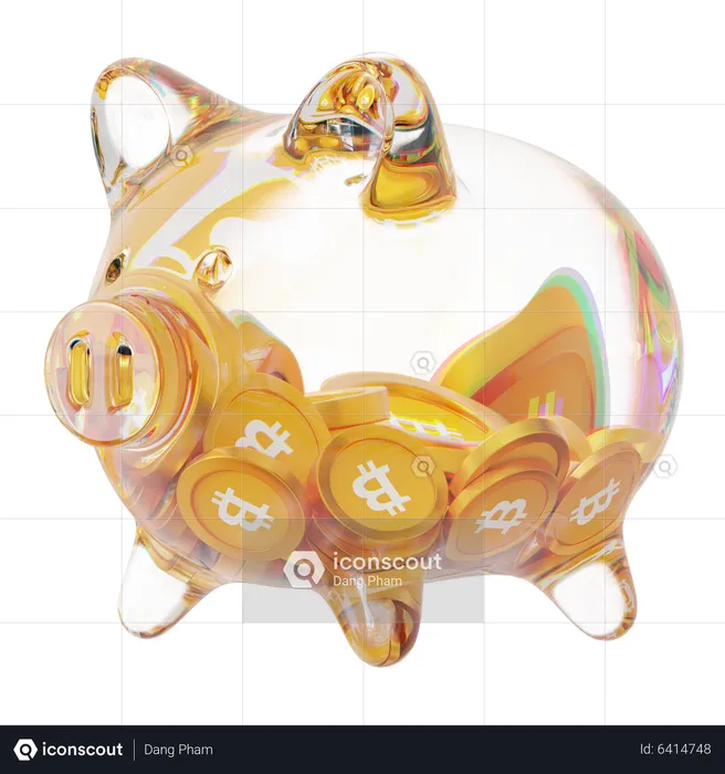 Btc Clear Glass Piggy Bank With Decreasing Piles Of Crypto Coins  3D Icon