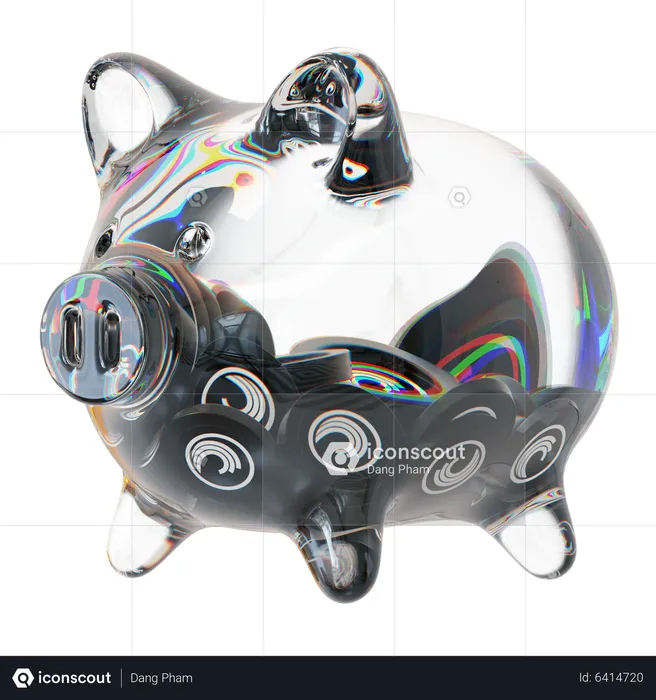 Btt Clear Glass Piggy Bank With Decreasing Piles Of Crypto Coins  3D Icon