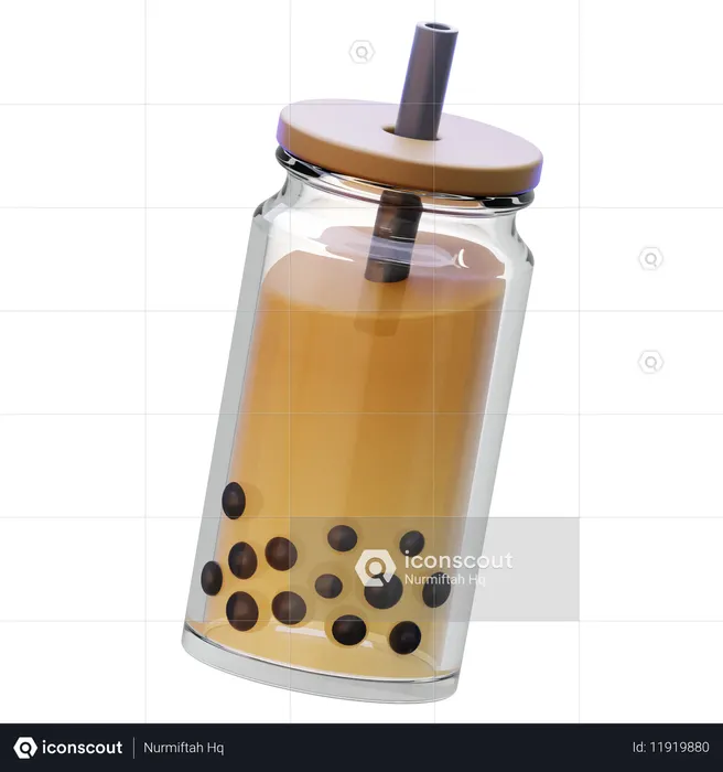 Bubble Tea Clear Glass Jar  3D Icon