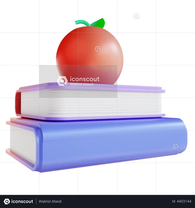 Buch und Apfel  3D Illustration