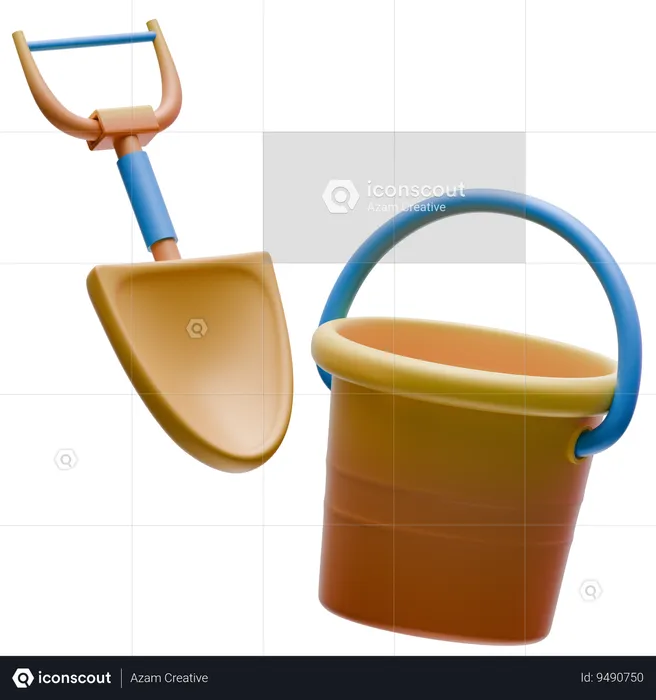 Bucket With Shovel  3D Icon