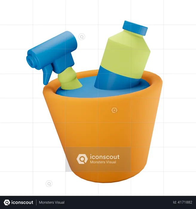 Buckets and cleaning equipment  3D Illustration