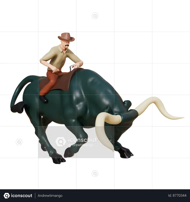 Bucking bull and rider  3D Icon