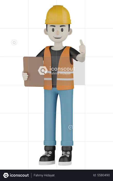 Builder Holding Clipboard  3D Illustration