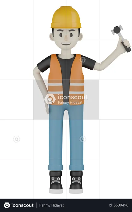 Builder Holding Hammer  3D Illustration