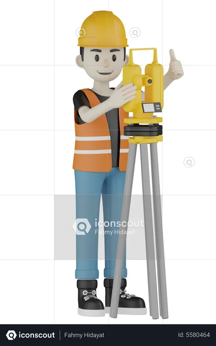 Builder Measuring Site  3D Illustration
