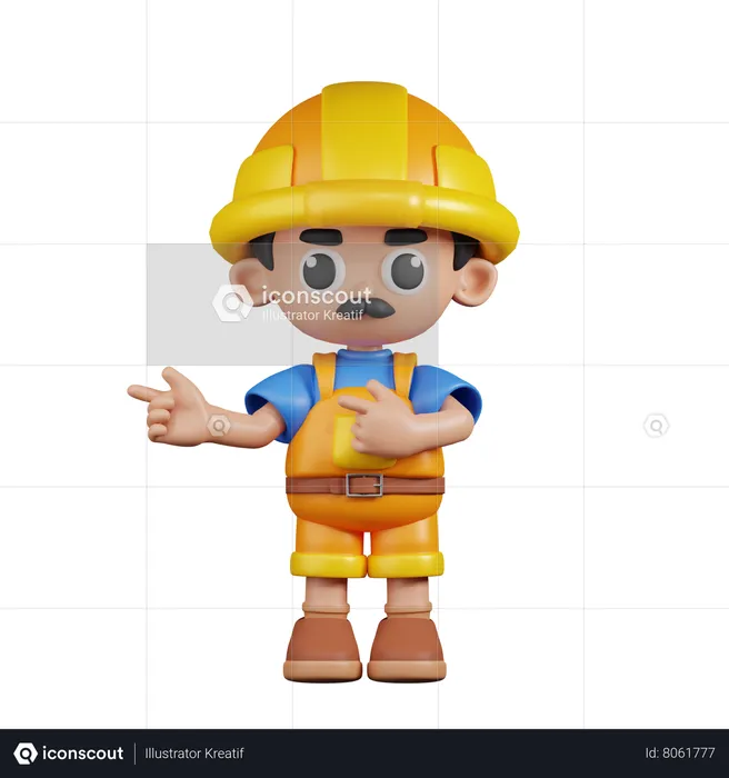 Builder Pointing Fingers In Direction  3D Illustration