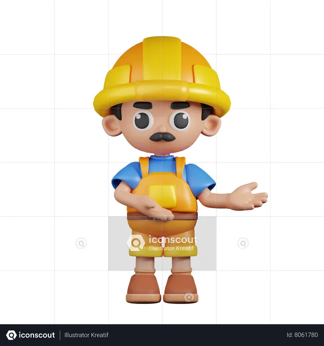 Builder Pointing To Something  3D Illustration