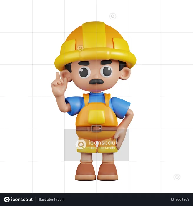 Builder Pointing Up  3D Illustration