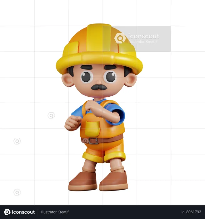 Builder Ready To Fight  3D Illustration