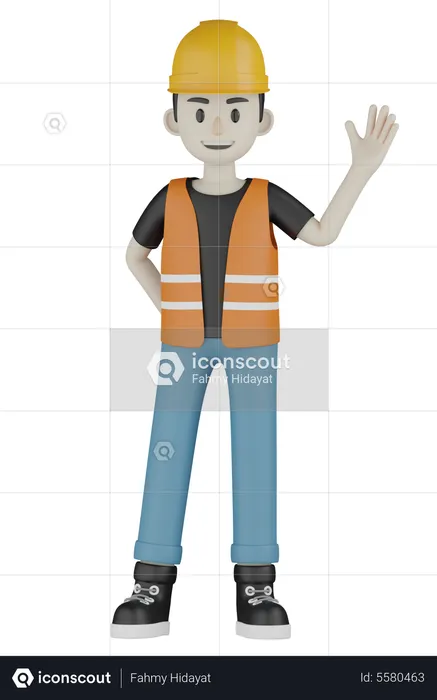 Builder Say Hello  3D Illustration