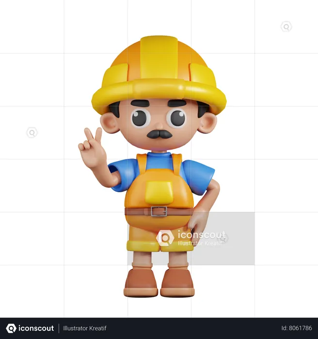 Builder Showing Peace Sign  3D Illustration