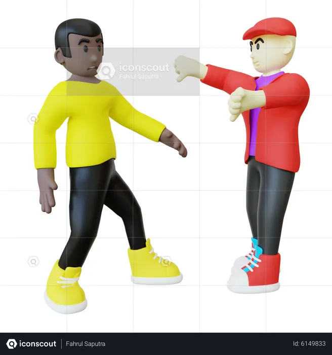 Bully Giving Thumbs Down To Black Guy  3D Illustration