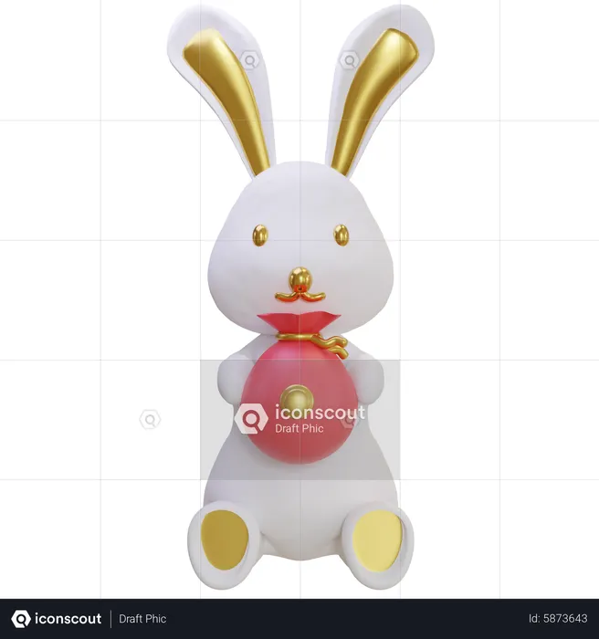 Bunny Holding Money Bag  3D Icon