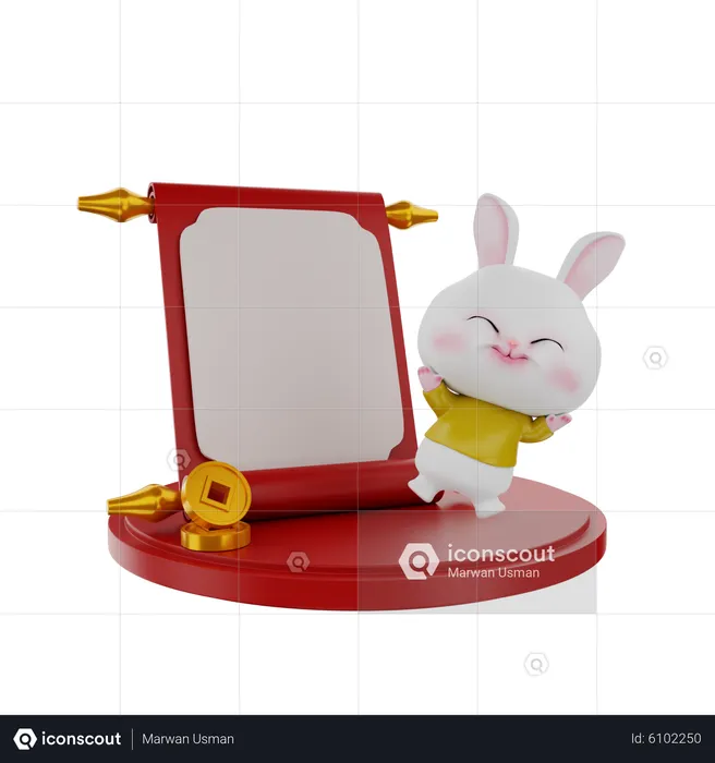 Bunny On Chinese Podium  3D Illustration