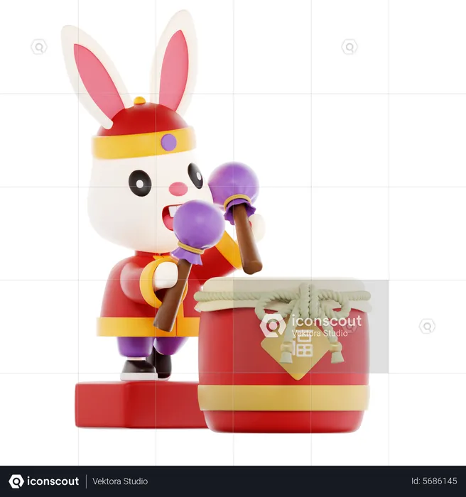 Bunny Playing Drum  3D Icon