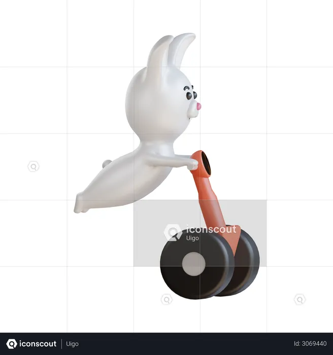 Bunny riding scooter  3D Illustration