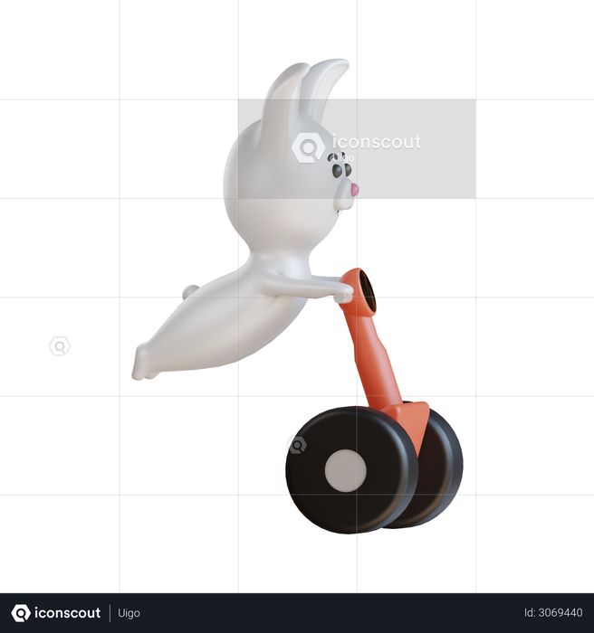 Bunny riding scooter 3D Illustration
