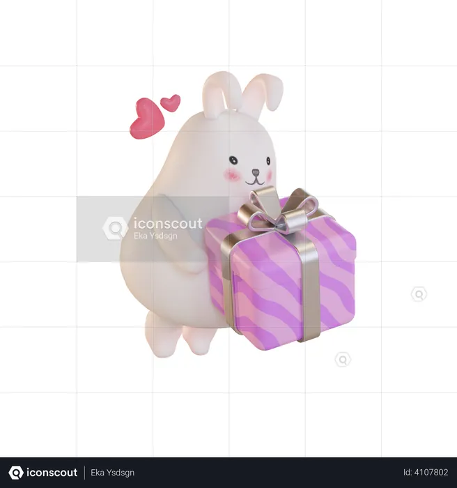 Bunny with easter gift  3D Illustration