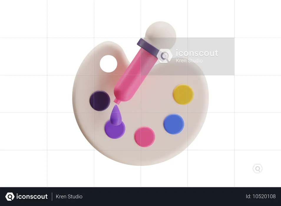 Bunte Palette mit Pinsel  3D Icon