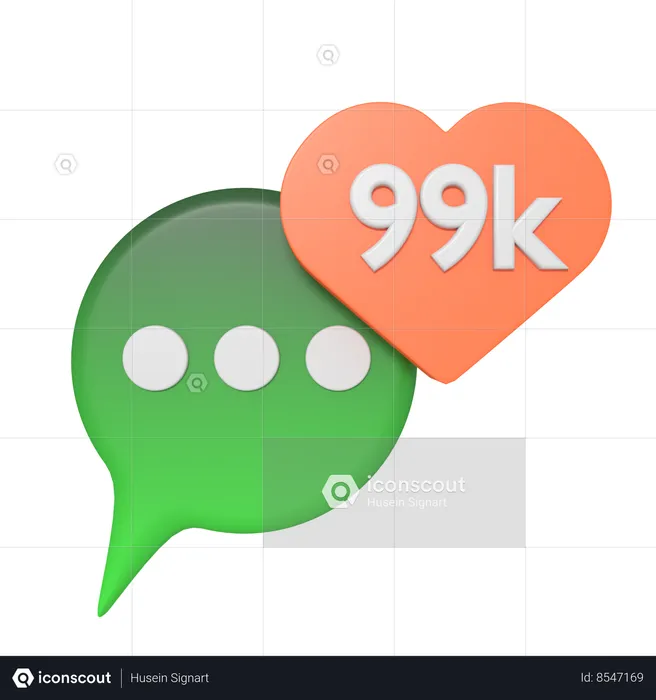 Burbuja de redes sociales con 99.000 me gusta  3D Icon