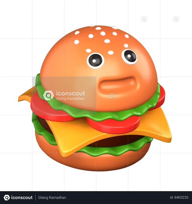 Burger Amazed Emoji 3D Icon