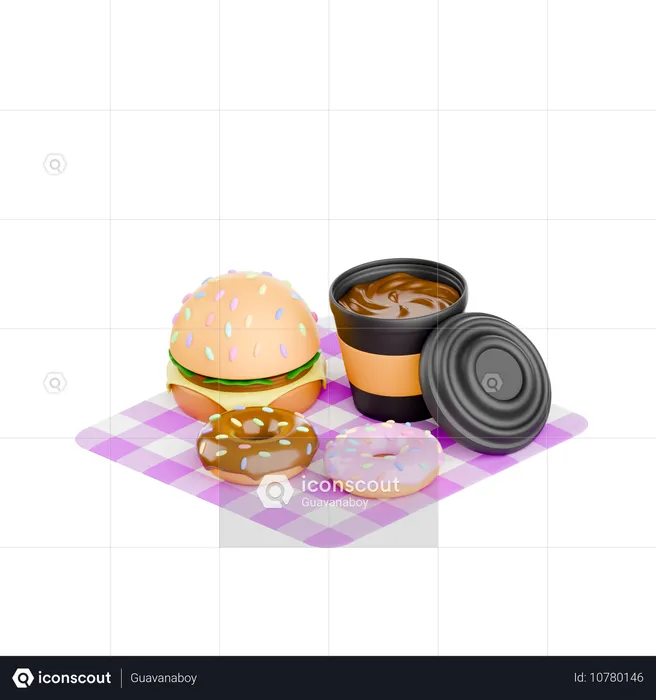 Burger avec tasse de café  3D Icon