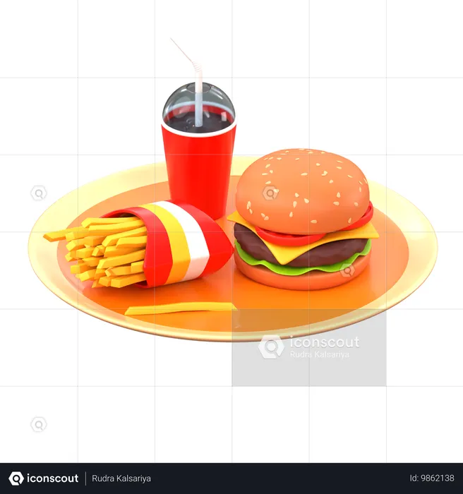 ハンバーガーセット  3D Icon