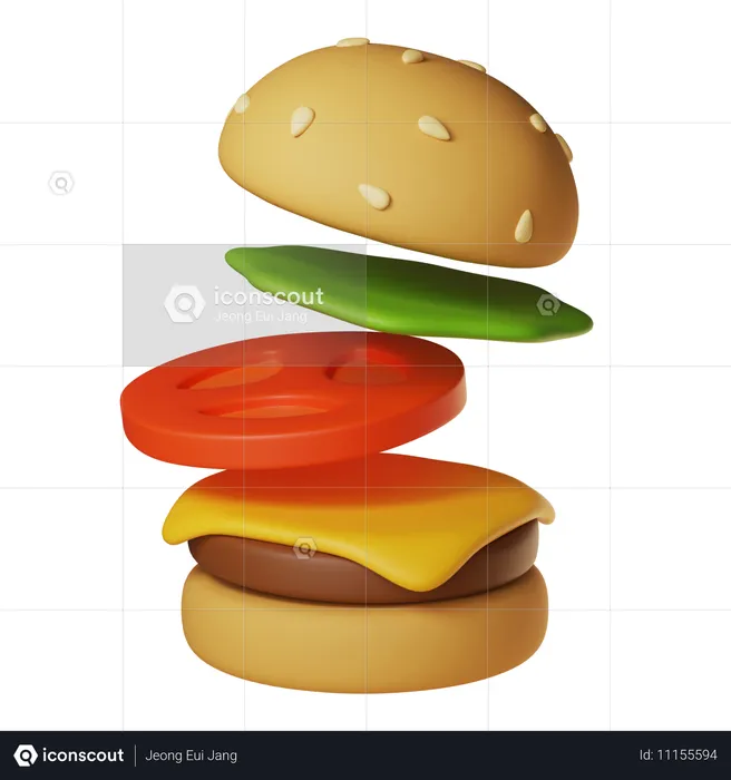 Hamburger ouvert  3D Icon