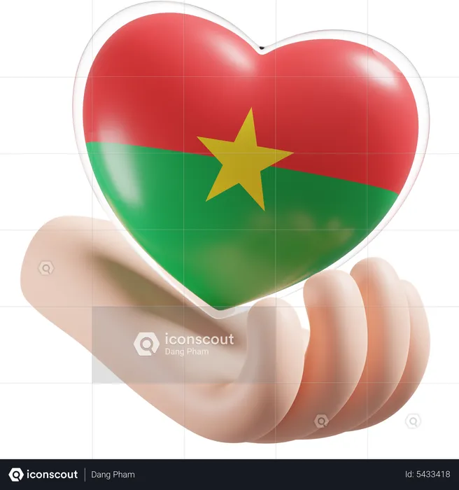 Burkina Faso Flag Heart Hand Care Flag 3D Icon
