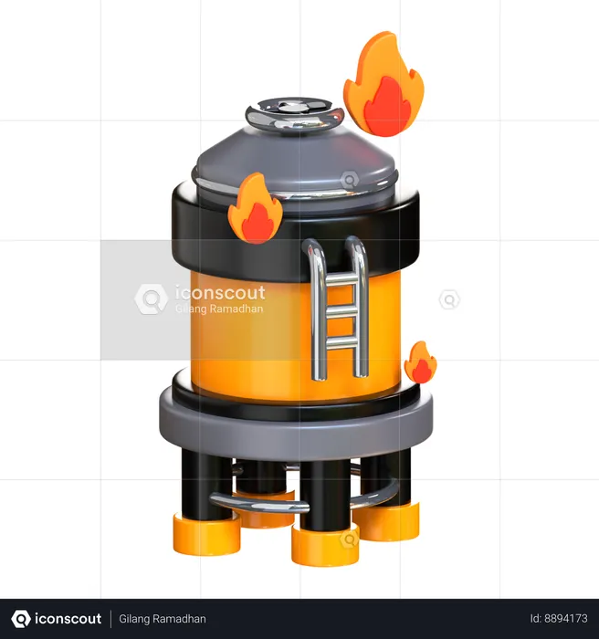 Burning Oil Tank  3D Icon