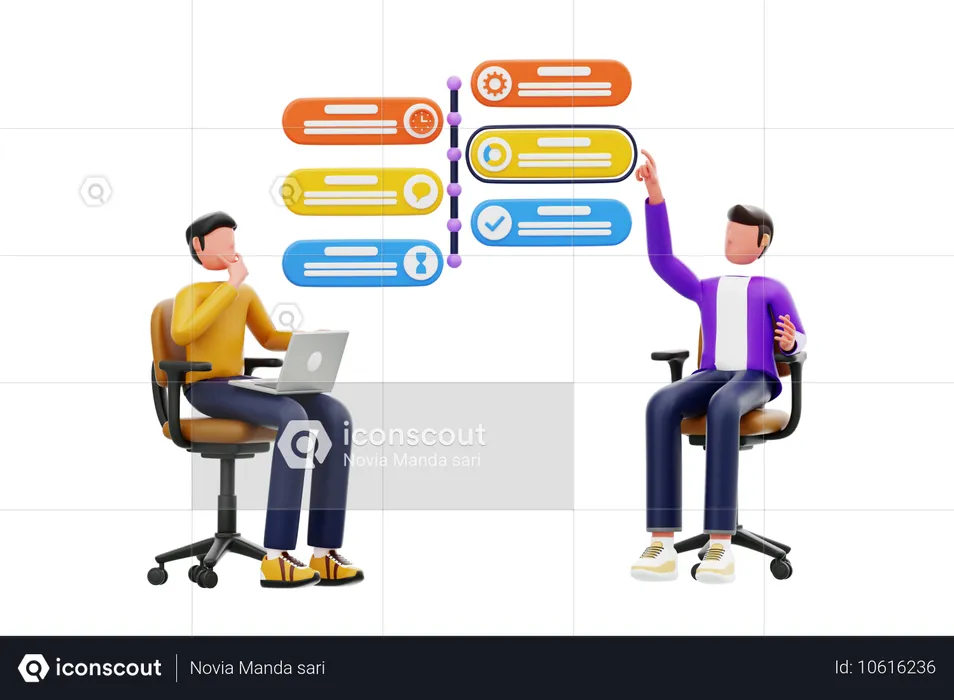 Büroangestellter studiert Infografikdaten  3D Illustration