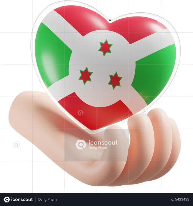 Burundi Flag Heart Hand Care Flag 3D Icon