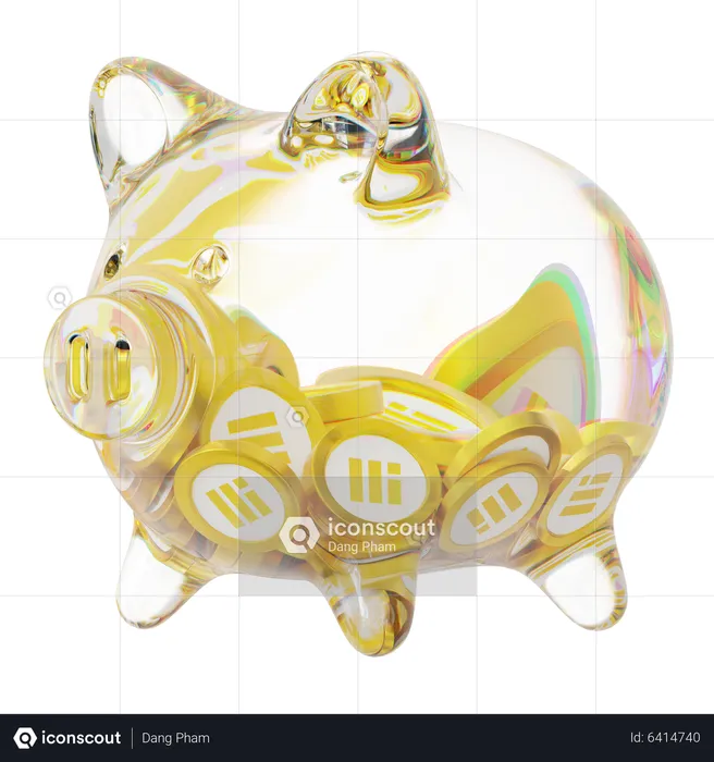 Busd Clear Glass Piggy Bank With Decreasing Piles Of Crypto Coins  3D Icon