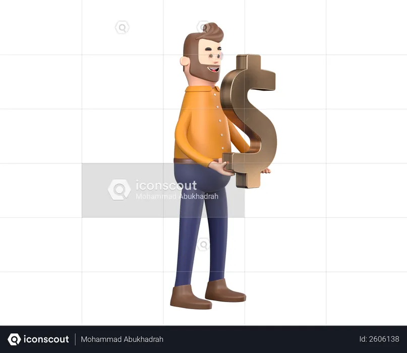 Businesman holding dollar sign  3D Illustration