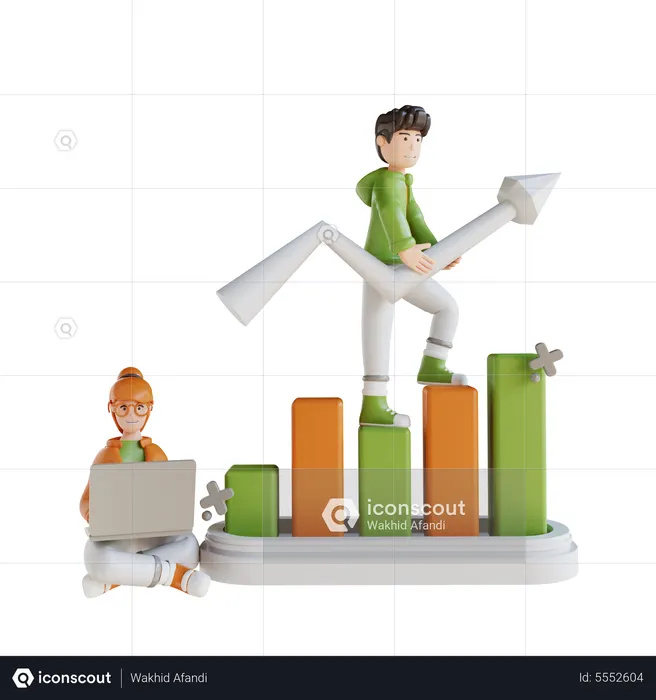 Business Man And Woman Analysis Chart  3D Illustration