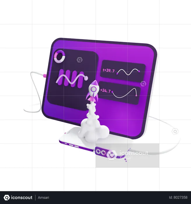 Business Analysis with Graph chart  3D Icon