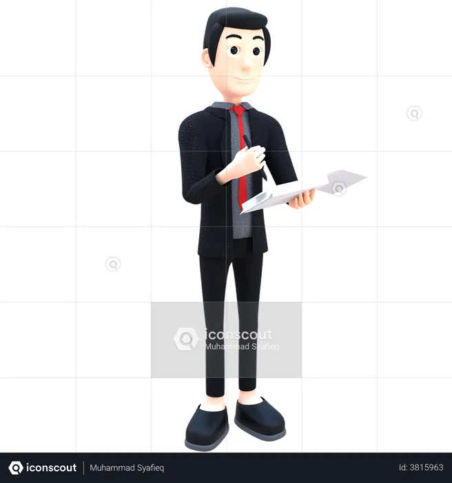 Businessman Reading Business Report  3D Illustration