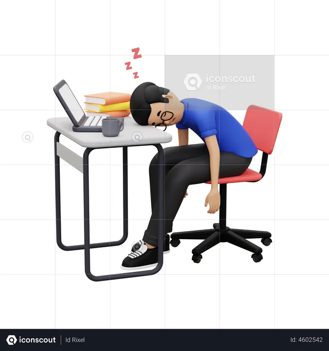 Business employee sleeping at work  3D Illustration
