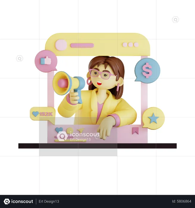 Business girl doing social media marketing  3D Illustration